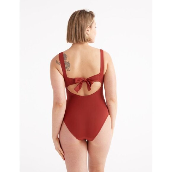 Knix Balcony Cup One Piece Wide Strap Back Tie Closure Swimsuit Size Medium-Lava - Picture 8 of 9